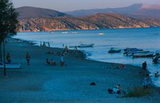 Plaka Beach as the sun sets